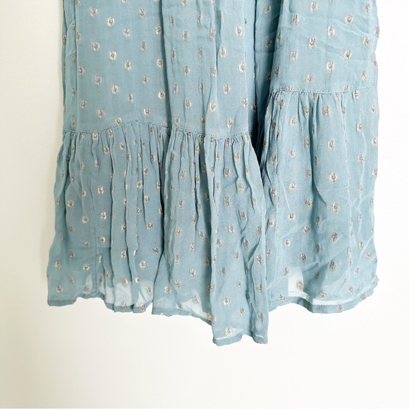 Anthropologie Natalie Flounced Blue & Silver Patterned Shift Dress - Picture 9 of 10